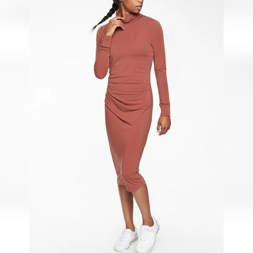 Athleta Industry Turtleneck‎ Dress In Havana Brown